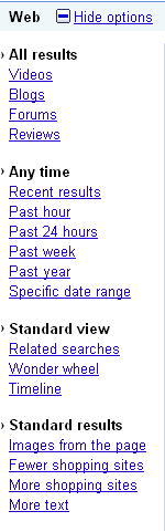 Google Options Sidebar