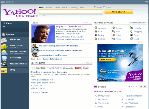 Yahoo UK & Ireland new home page