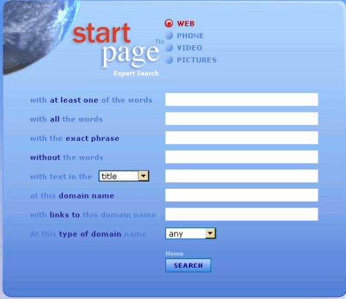 Startpage PowerSearch Expert Search