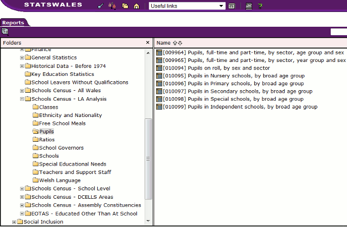 StatsWales folders