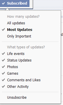 Facebook Subscribed OPtions