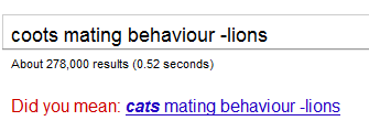 Google coots search minus lions