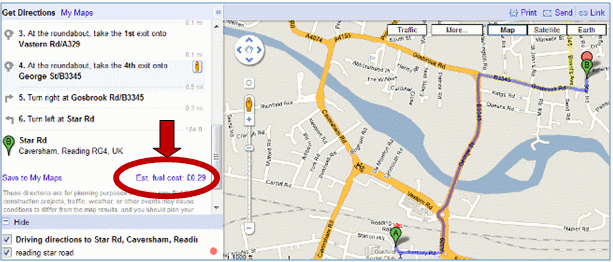 Google estimated fuel costs