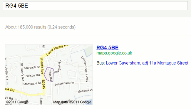 Google postcode area boundaries