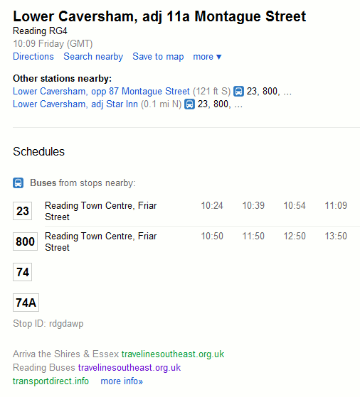 Google Postcode Bus Information