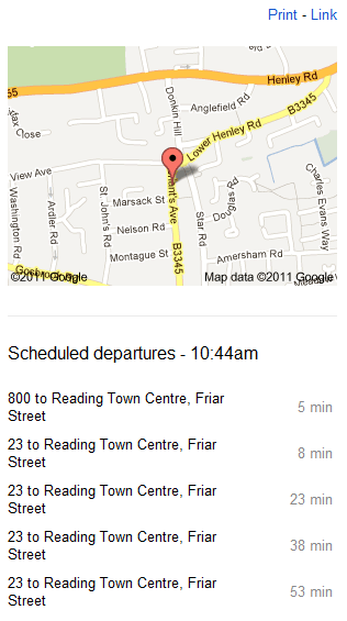 Google postcode bus information