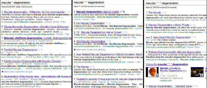 Comparison of asterisk searches 
