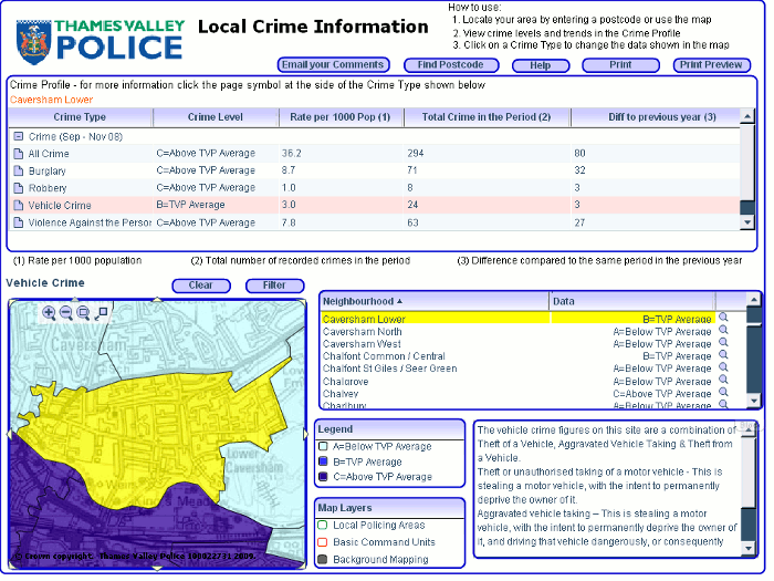 Thames Valley Police 2008 crime rates