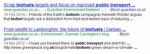 Google biofuels search Guardian