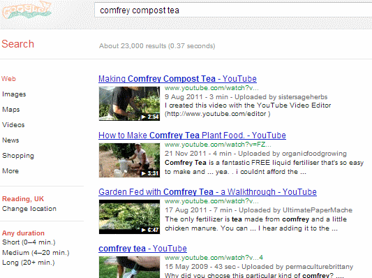 Google search for comfrey compost tea