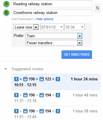 Google Directions Crowthorne