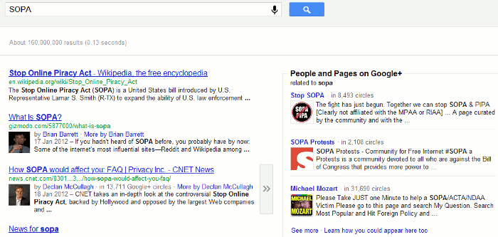 Google Search+ results right hand content