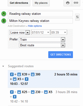 Google Transit Options