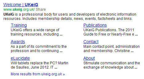 Google result for UKeiG Google result for UKeiG