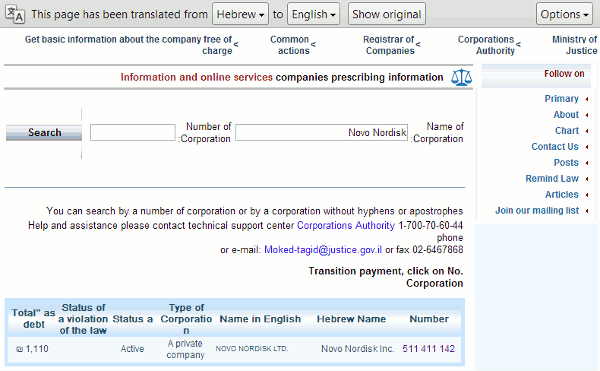 Israel Company Register search  translated