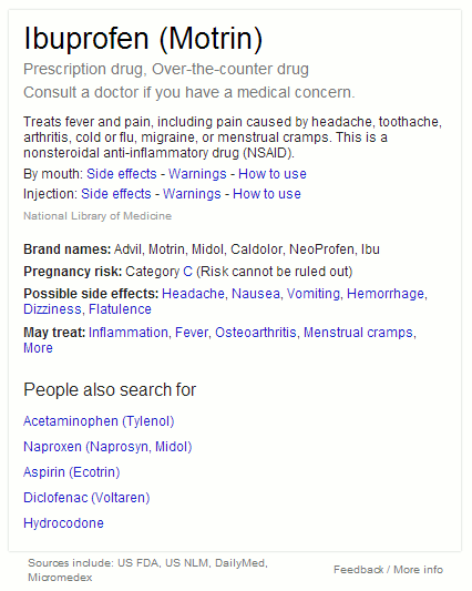 Google search results for Motrin