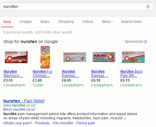 Google results for nurofen