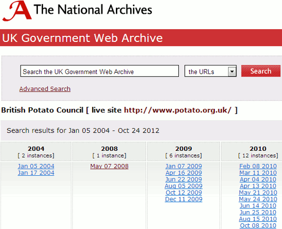 Archive copies of the Potato Council web site