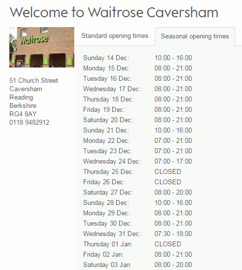 Waitrose New Year opening hours according to Waitrose