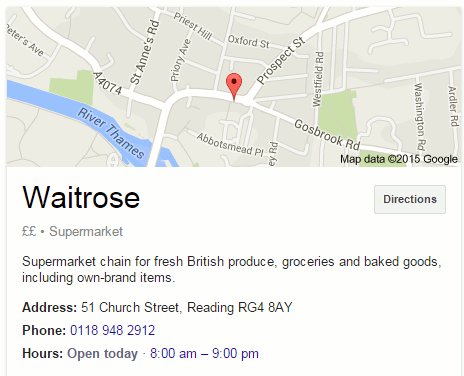 Waitrose New Years Day Opening according to Google