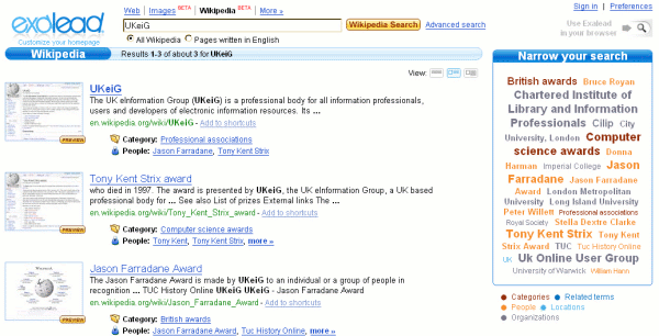 Exalead Wikipedia search
