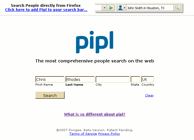 Pipl home page