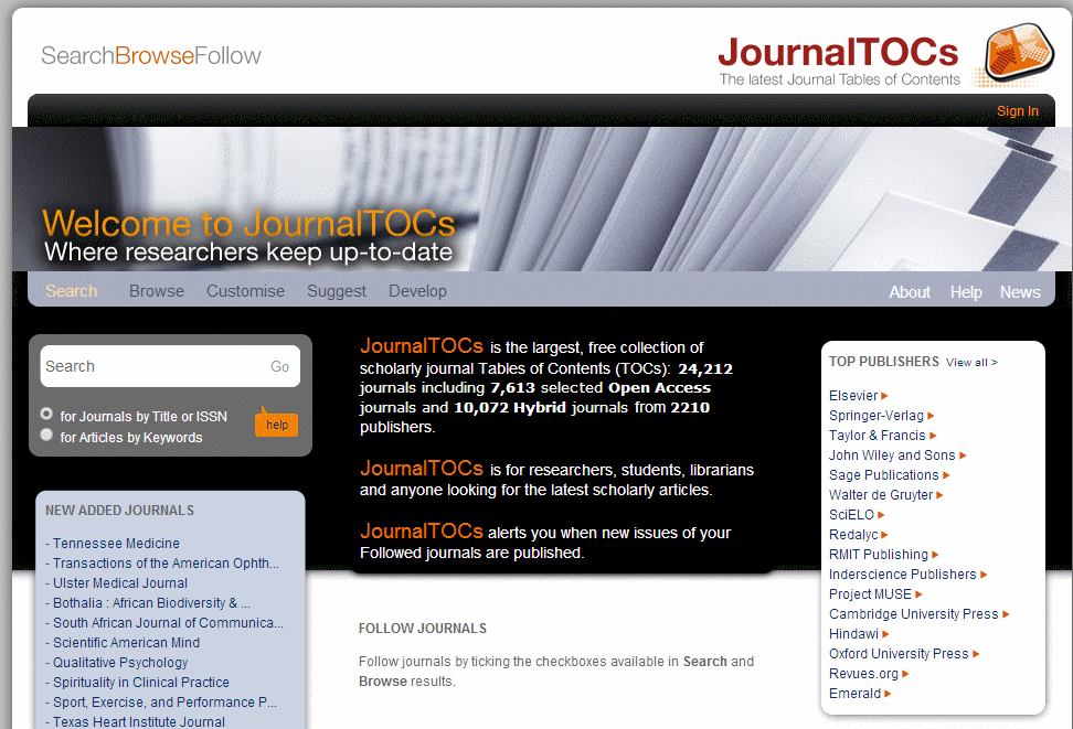 JournalTOCs home page