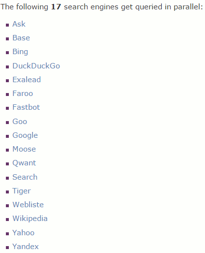 eTools list of search engines