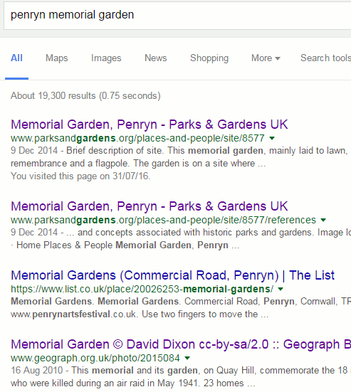 Search on Penryn memorial garden