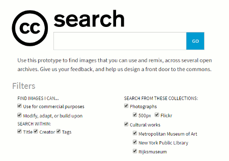 CC Image Search screen