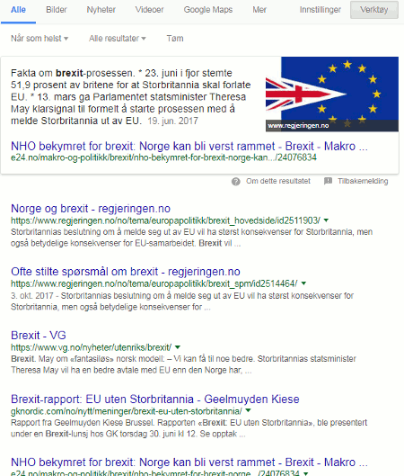 Brexit search with region and language filter on